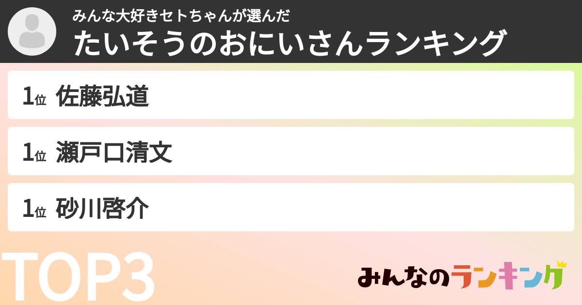 みんな大好きセトちゃんさんの「たいそうのおにいさんランキング」