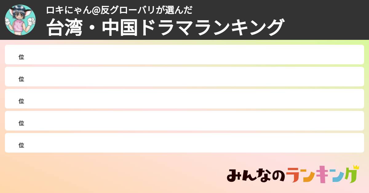 ロキにゃん@反グローバリさんの「台湾・中国ドラマランキング」