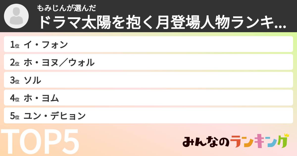 もみじんさんの「ドラマ太陽を抱く月登場人物ランキング」