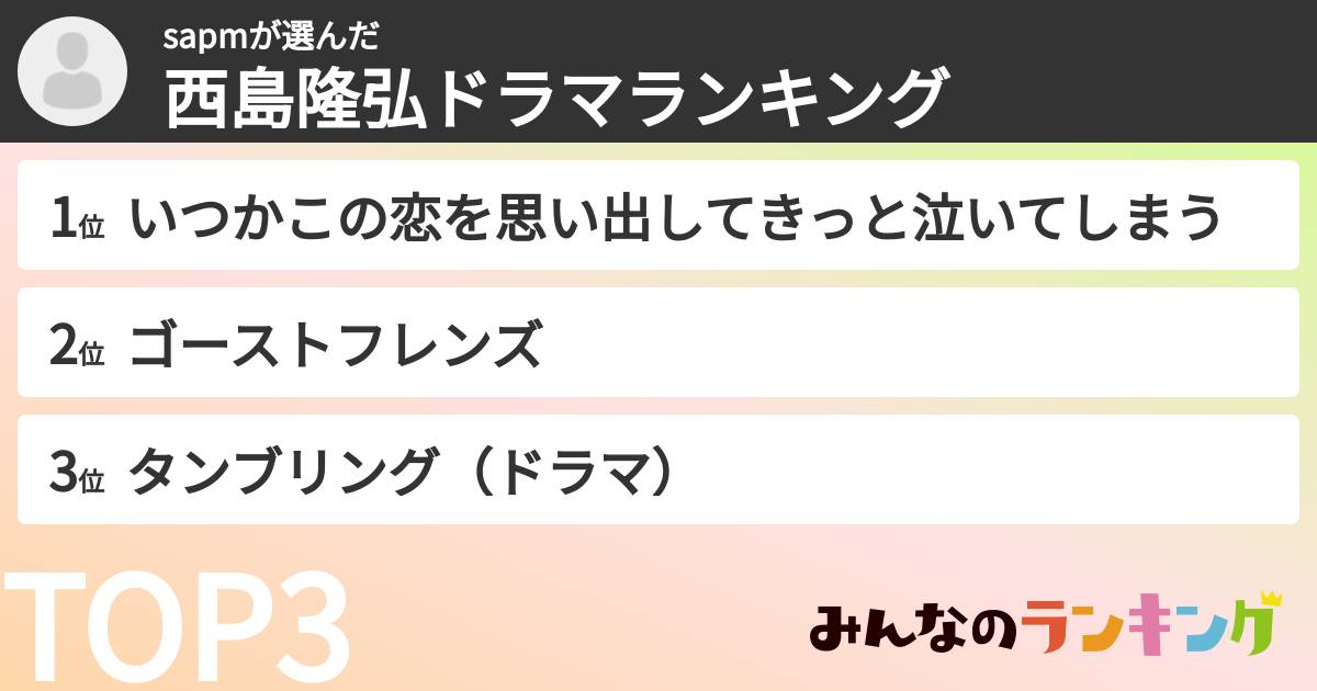 sapmさんの「西島隆弘ドラマランキング」