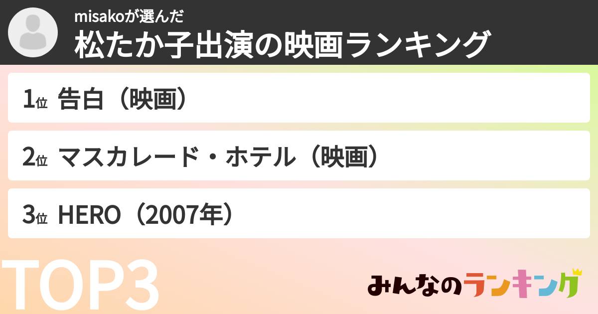 misakoさんの「松たか子出演の映画ランキング」
