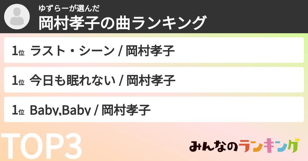 ゆずらーさんの「岡村孝子の曲ランキング」