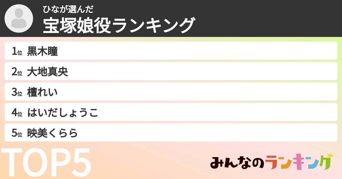 ひなさんの「宝塚娘役ランキング」