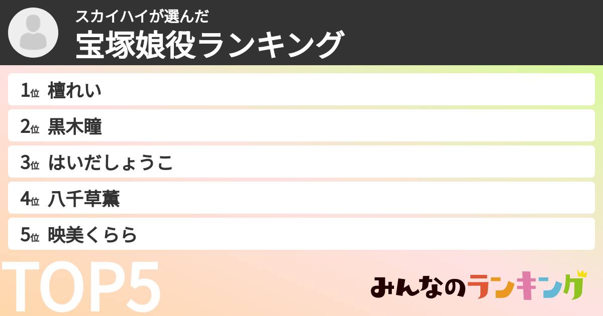 スカイハイさんの「宝塚娘役ランキング」