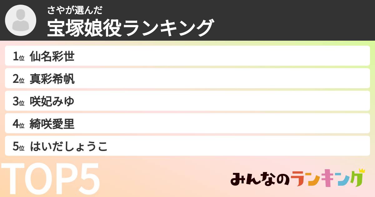 さやさんの「宝塚娘役ランキング」