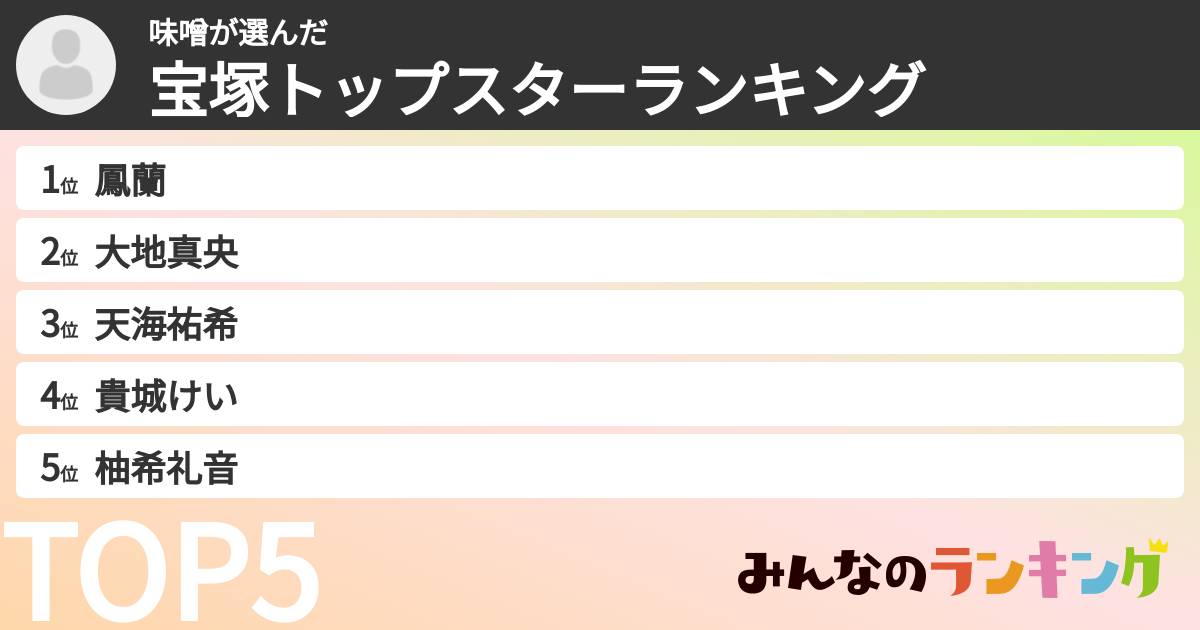 味噌さんの「宝塚トップスターランキング」