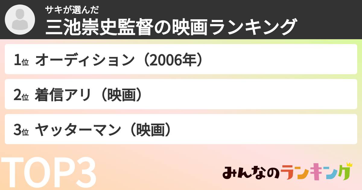 サキさんの「三池崇史監督の映画ランキング」