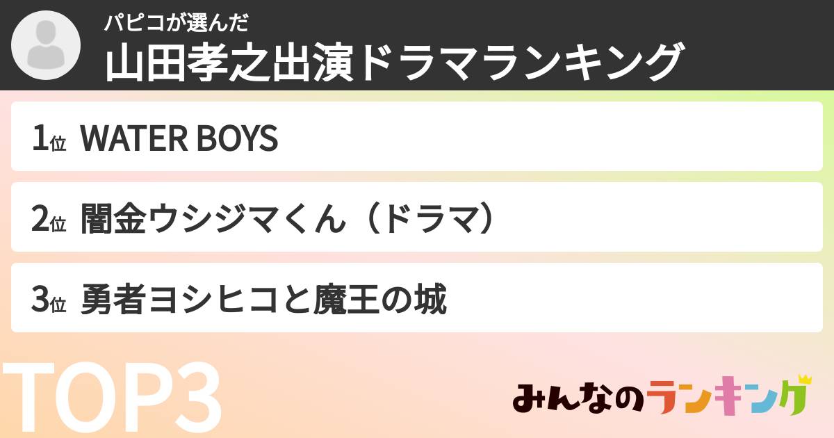 パピコさんの「山田孝之出演ドラマランキング」