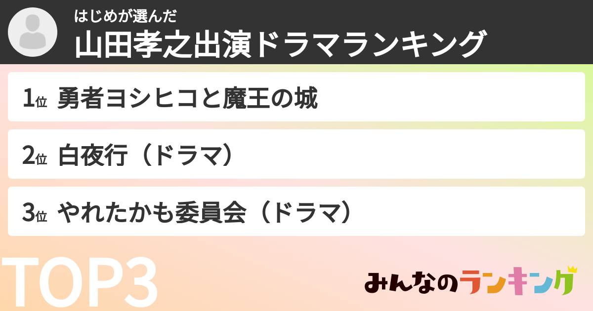 はじめさんの「山田孝之出演ドラマランキング」