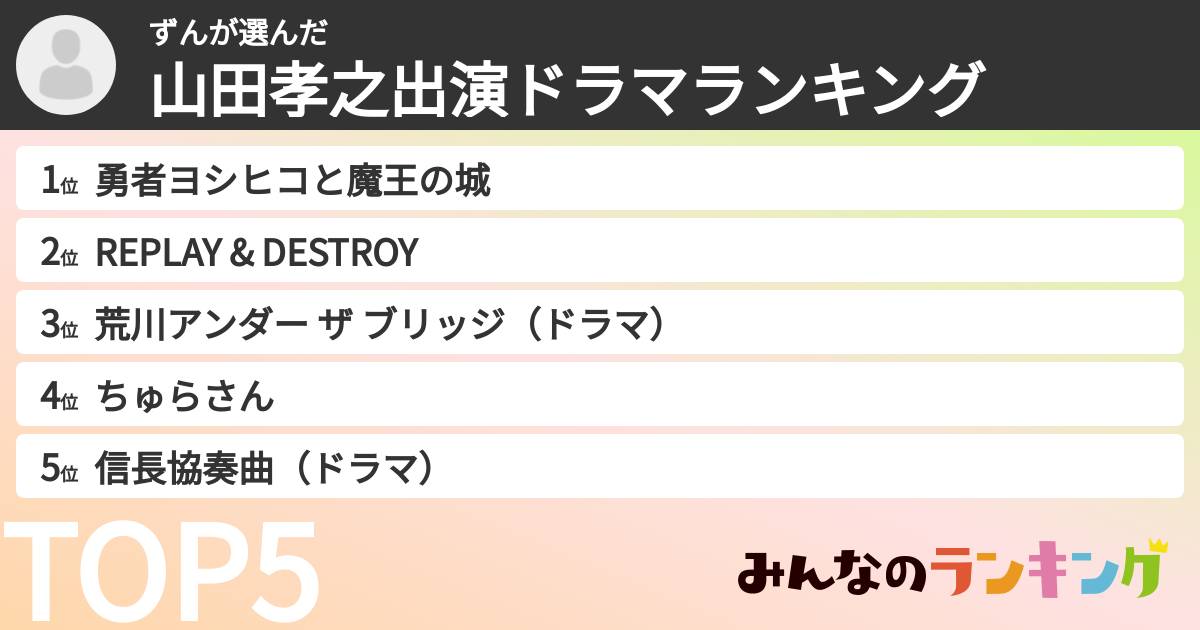 ずんさんの「山田孝之出演ドラマランキング」