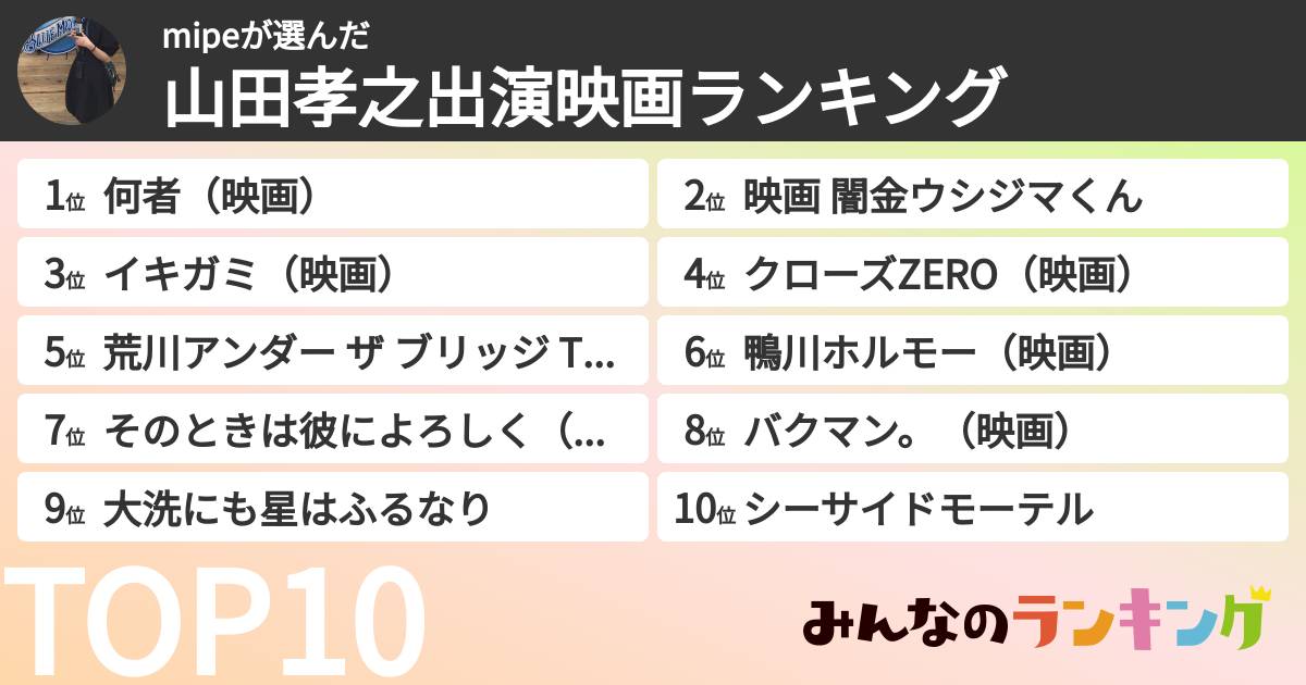 mipeさんの「山田孝之出演映画ランキング」