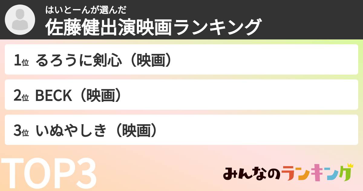 はいとーんさんの「佐藤健出演映画ランキング」