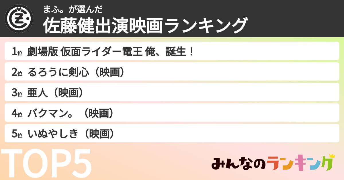 まふ。さんの「佐藤健出演映画ランキング」