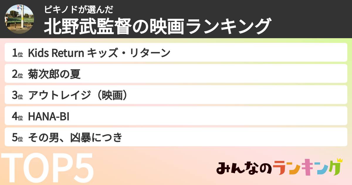 ピキノドさんの「北野武監督の映画ランキング」