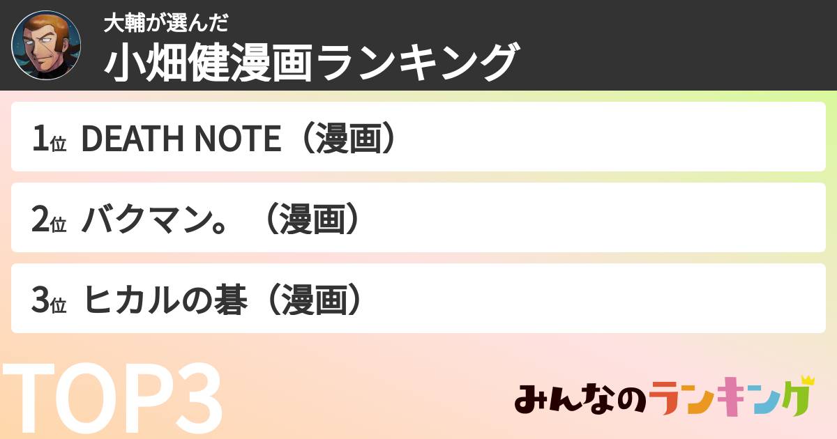 大輔さんの「小畑健漫画ランキング」