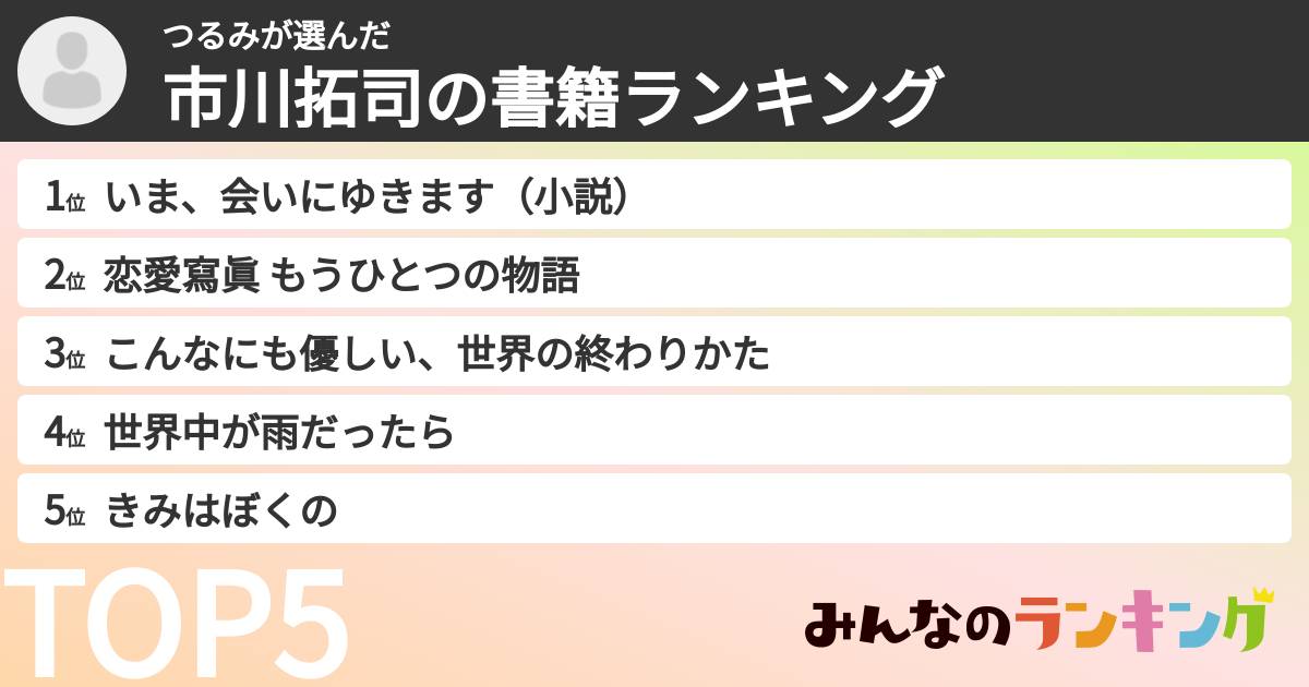 つるみさんの「市川拓司の書籍ランキング」