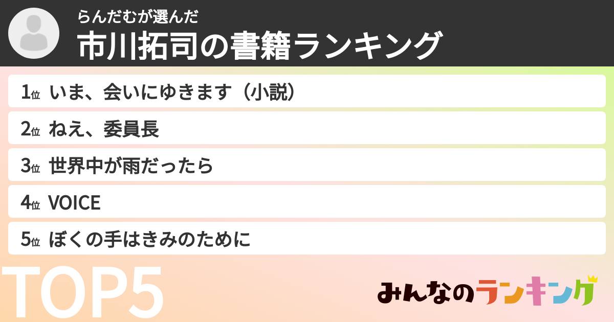 らんだむさんの「市川拓司の書籍ランキング」