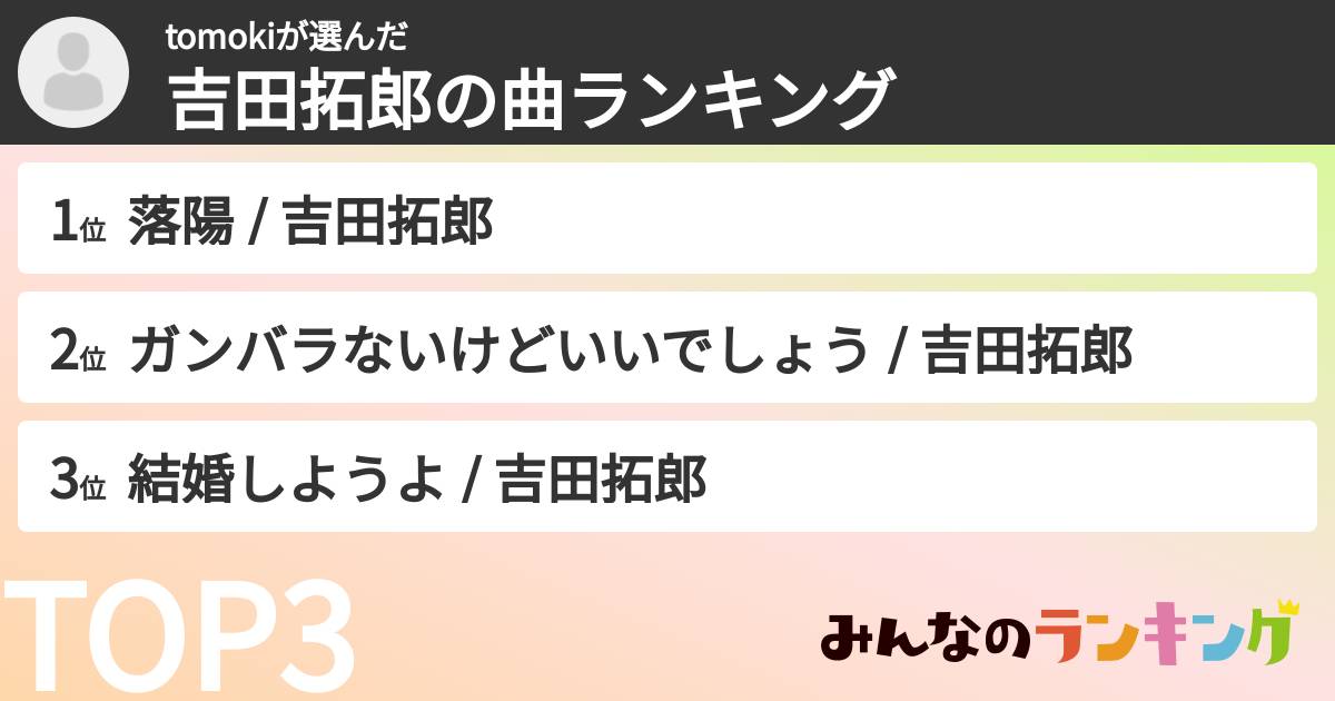 tomokiさんの「吉田拓郎の曲ランキング」