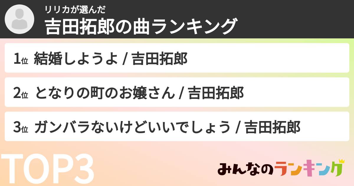 リリカさんの「吉田拓郎の曲ランキング」