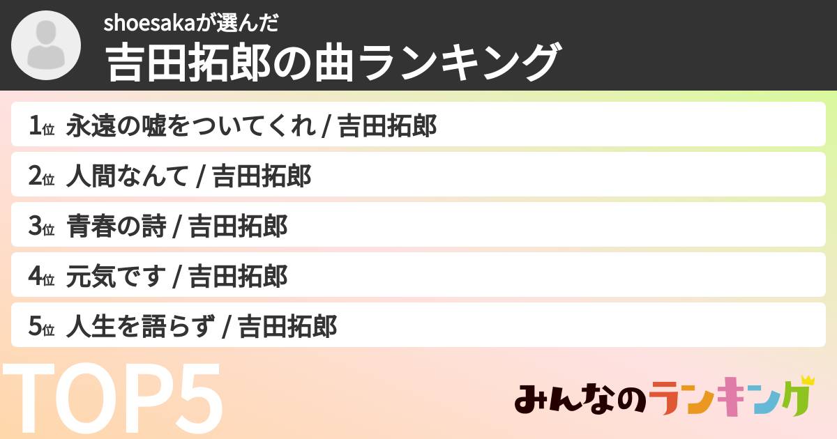 shoesakaさんの「吉田拓郎の曲ランキング」