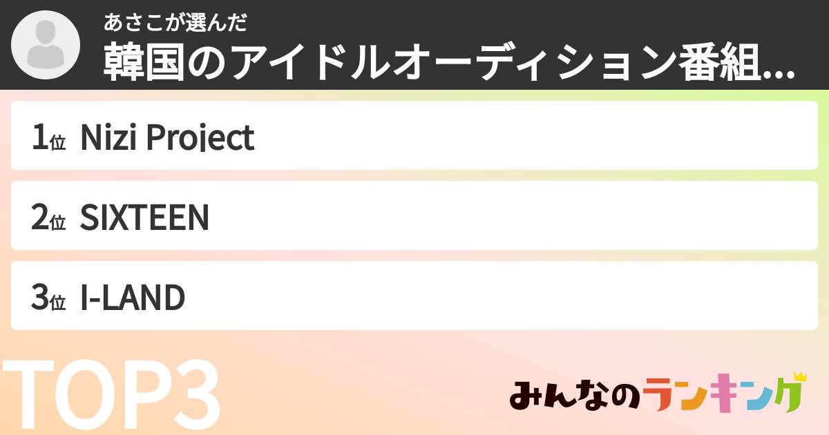 あさこさんの「韓国のアイドルオーディション番組ランキング」