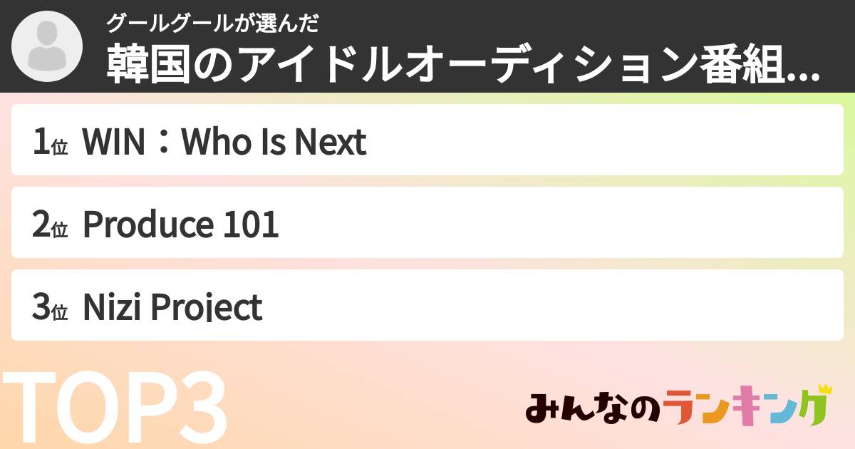 グールグールさんの「韓国のアイドルオーディション番組ランキング」