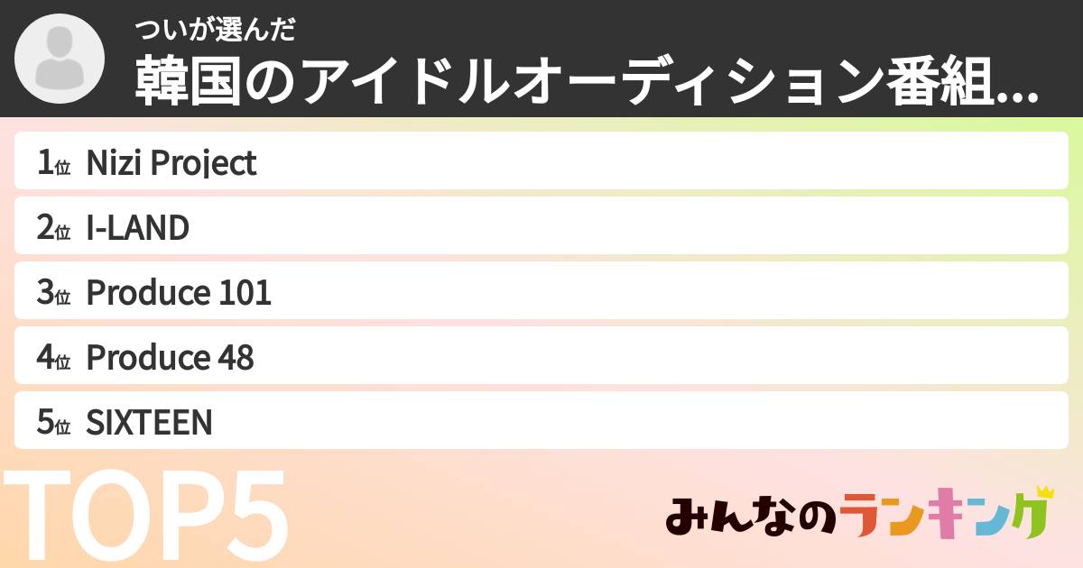 ついさんの「韓国のアイドルオーディション番組ランキング」