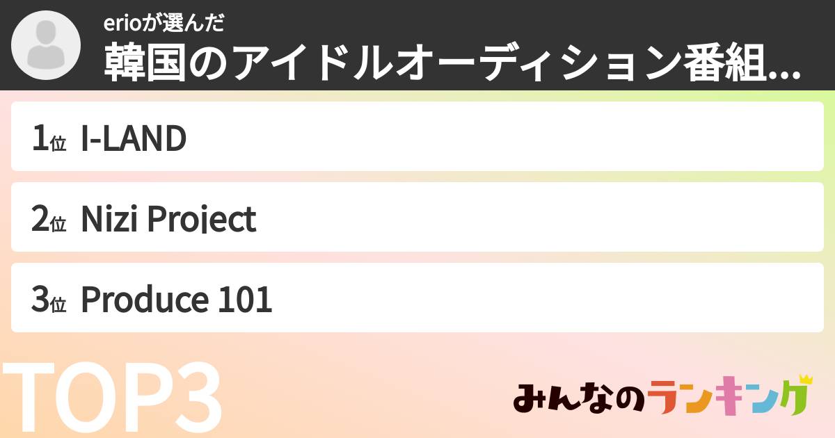 erioさんの「韓国のアイドルオーディション番組ランキング」