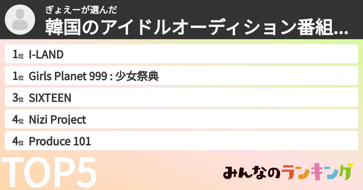 ぎょえーさんの「韓国のアイドルオーディション番組ランキング」