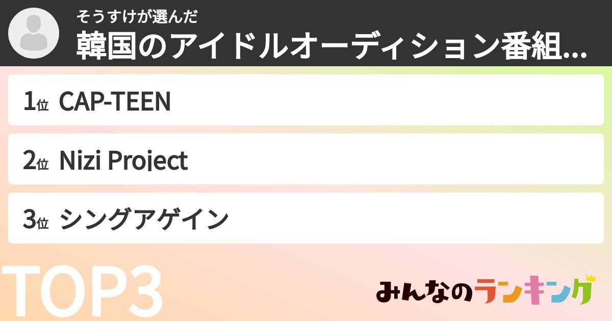 そうすけさんの「韓国のアイドルオーディション番組ランキング」