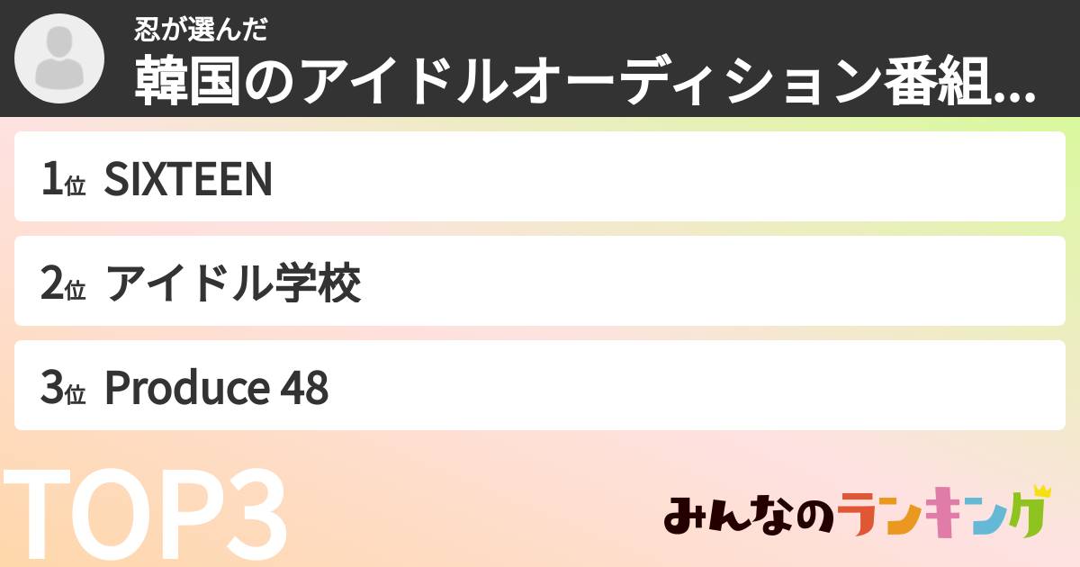 忍さんの「韓国のアイドルオーディション番組ランキング」