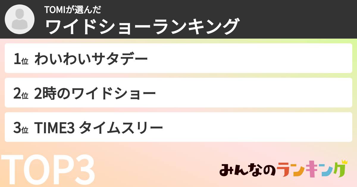 TOMIさんの「ワイドショーランキング」
