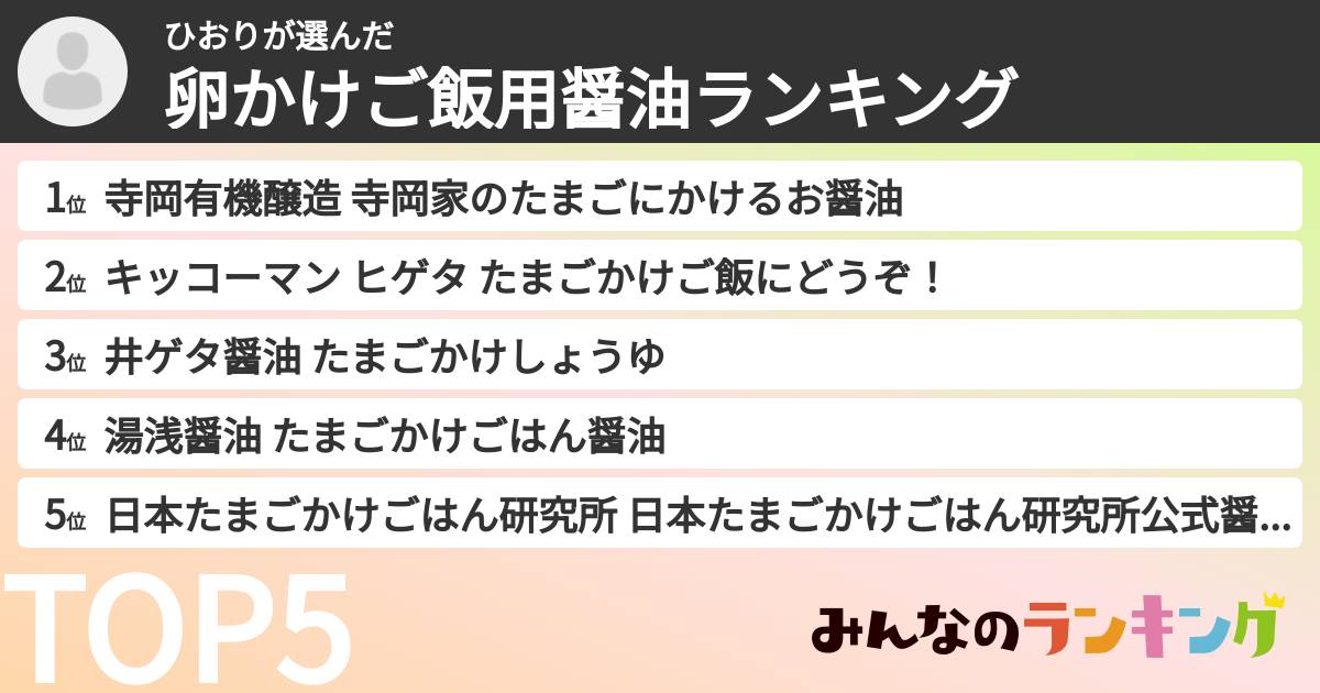 ひおりさんの「卵かけご飯用醤油ランキング」