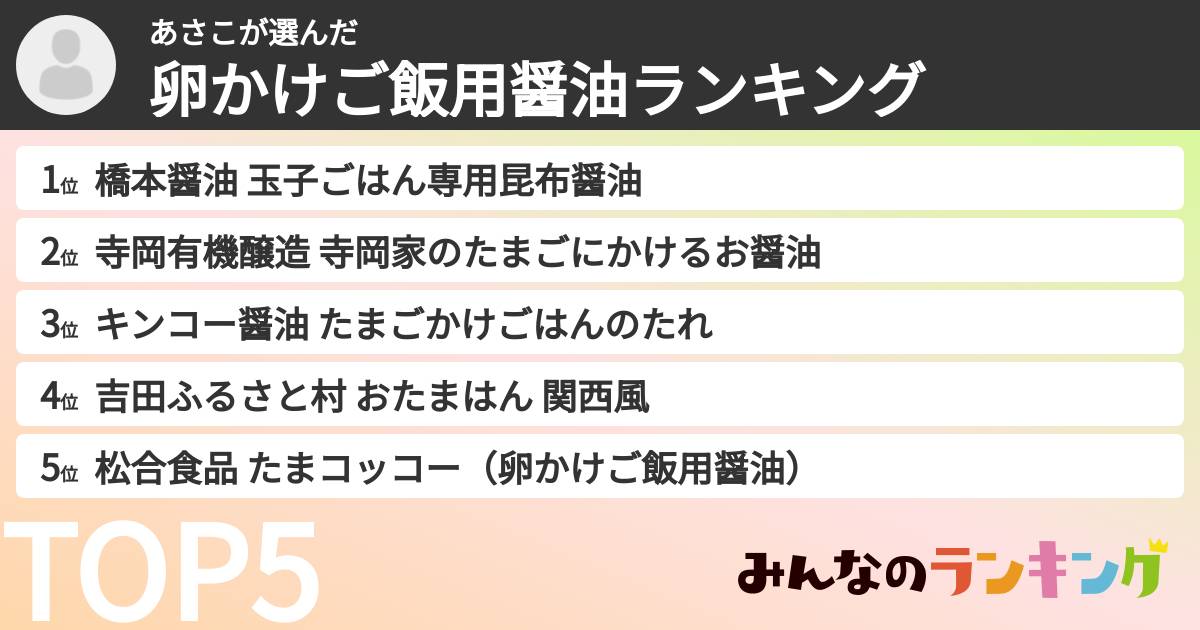 あさこさんの「卵かけご飯用醤油ランキング」