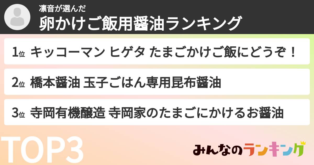 凛音さんの「卵かけご飯用醤油ランキング」