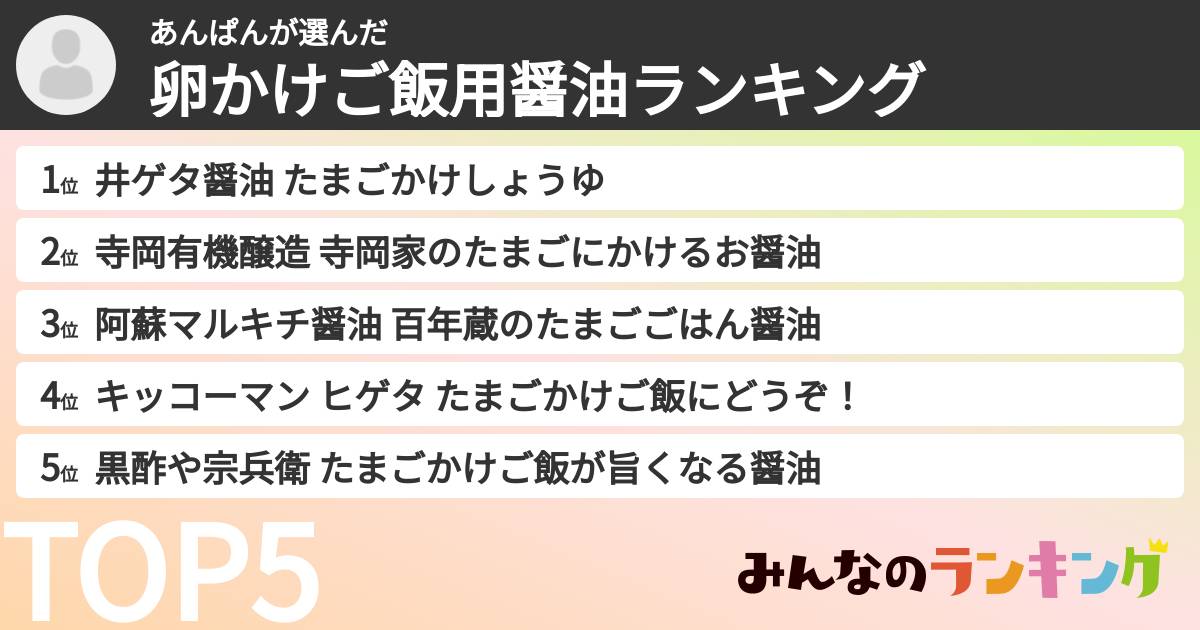 あんぱんさんの「卵かけご飯用醤油ランキング」