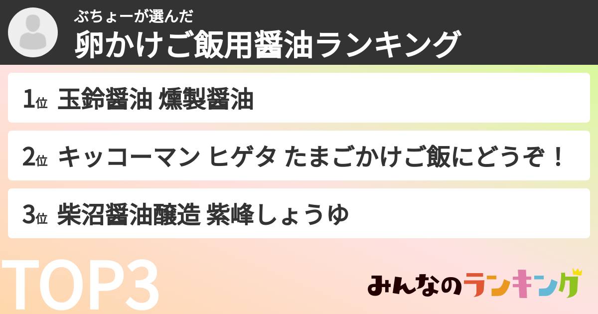 ぶちょーさんの「卵かけご飯用醤油ランキング」