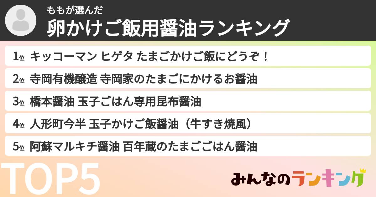 ももさんの「卵かけご飯用醤油ランキング」