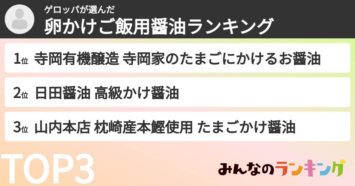 ゲロッパさんの「卵かけご飯用醤油ランキング」