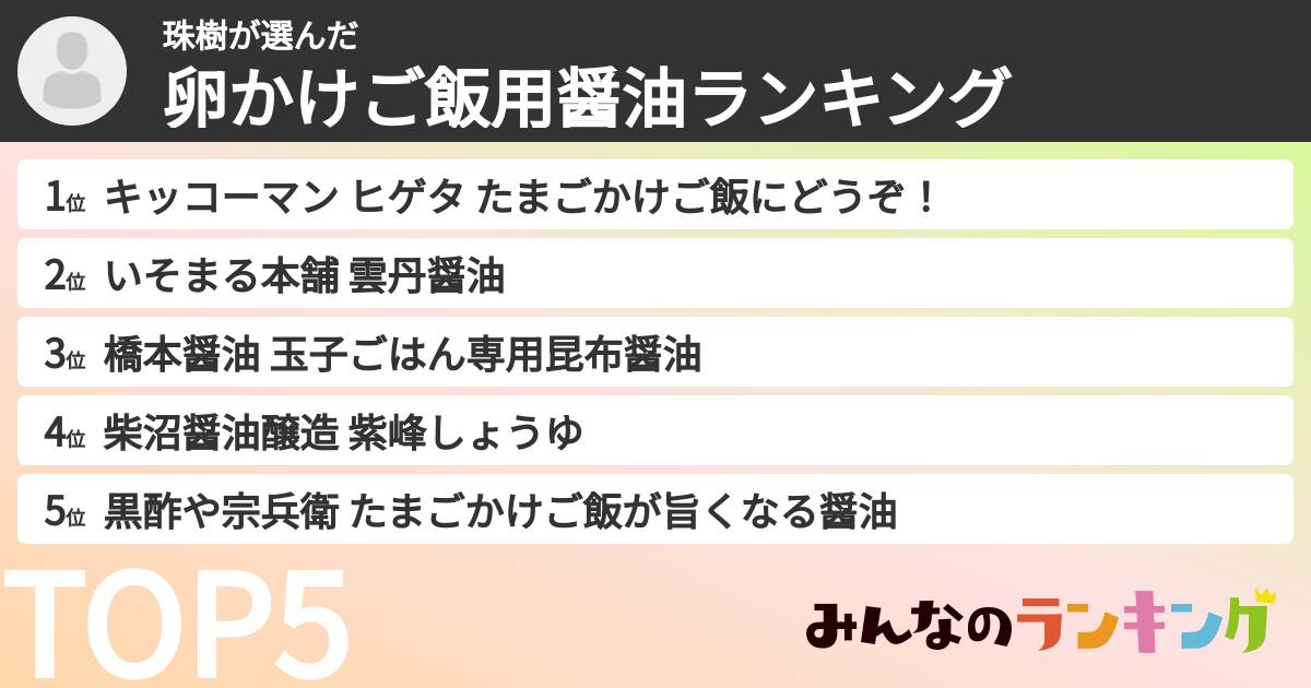 珠樹さんの「卵かけご飯用醤油ランキング」