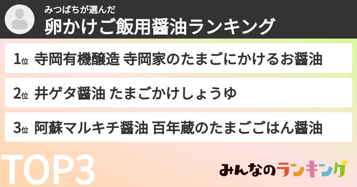 みつばちさんの「卵かけご飯用醤油ランキング」