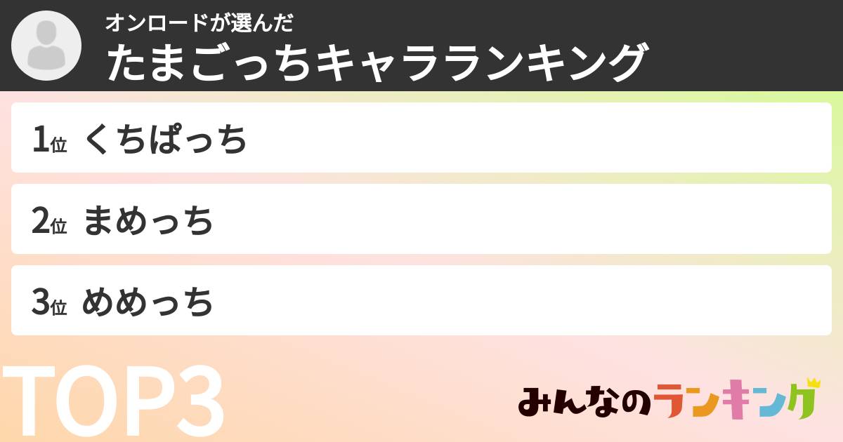 オンロードさんの「たまごっちキャラランキング」