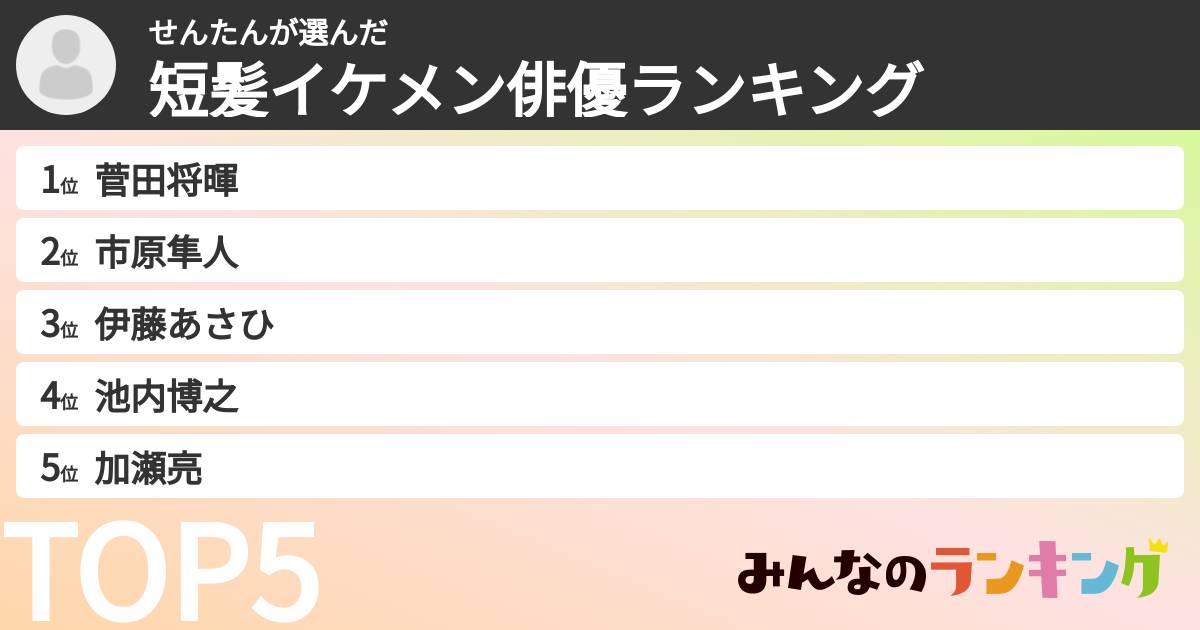 せんたんさんの「短髪イケメン俳優ランキング」
