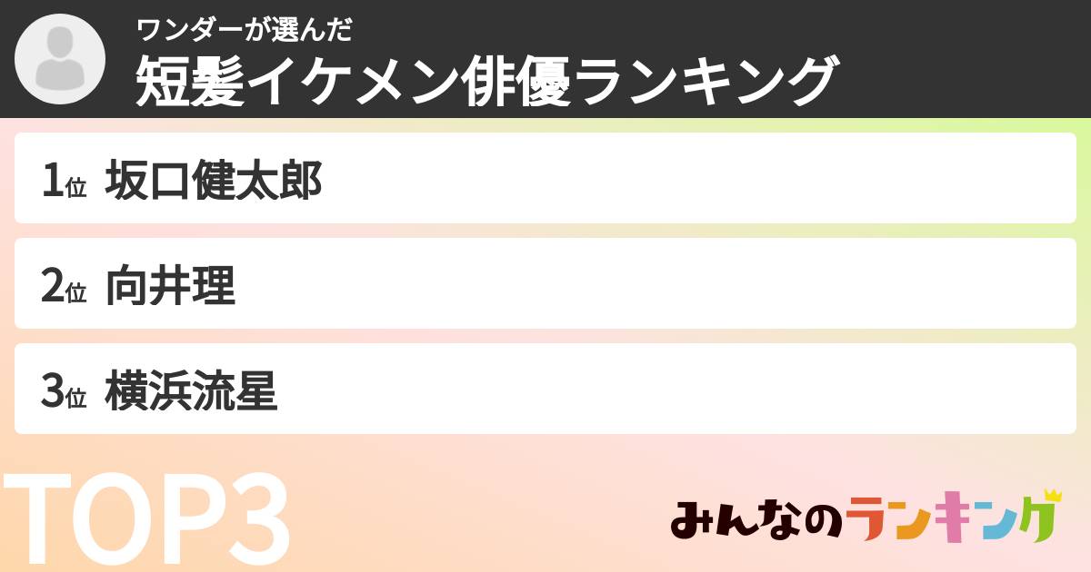 ワンダーさんの「短髪イケメン俳優ランキング」