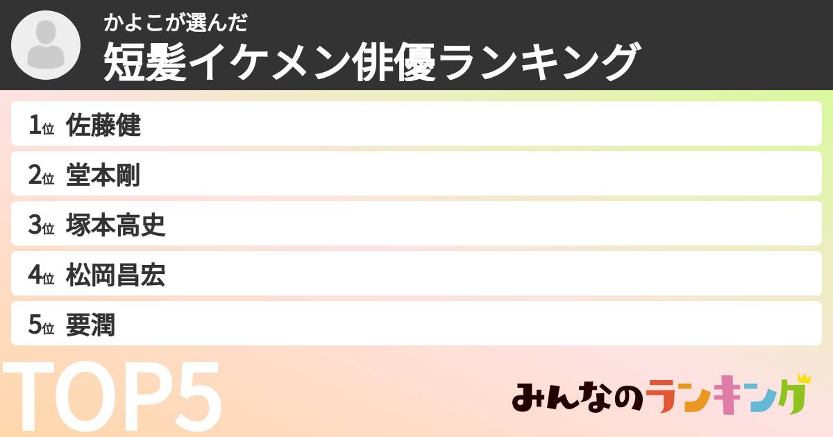 かよこさんの「短髪イケメン俳優ランキング」