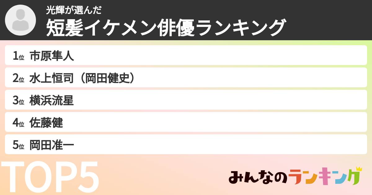 光輝さんの「短髪イケメン俳優ランキング」
