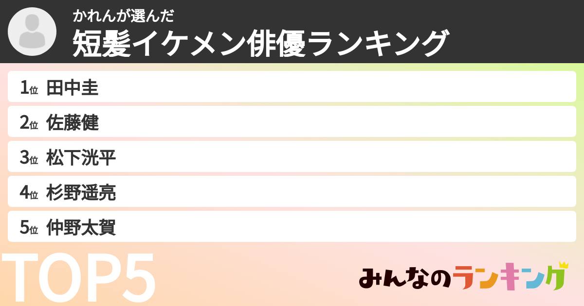 かれんさんの「短髪イケメン俳優ランキング」