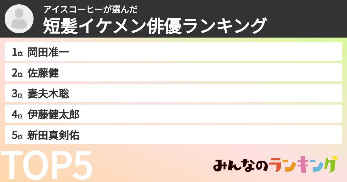 アイスコーヒーさんの「短髪イケメン俳優ランキング」