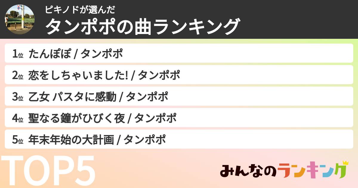 ピキノドさんの「タンポポの曲ランキング」