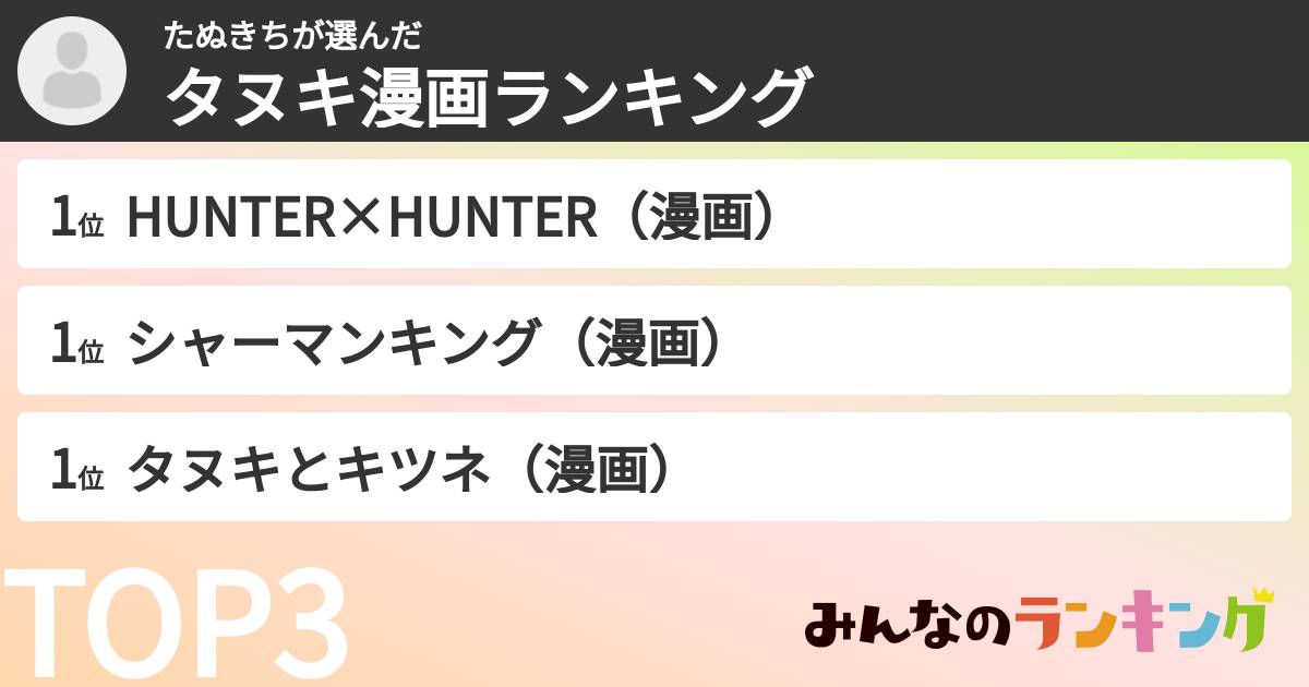 たぬきちさんの「タヌキ漫画ランキング」
